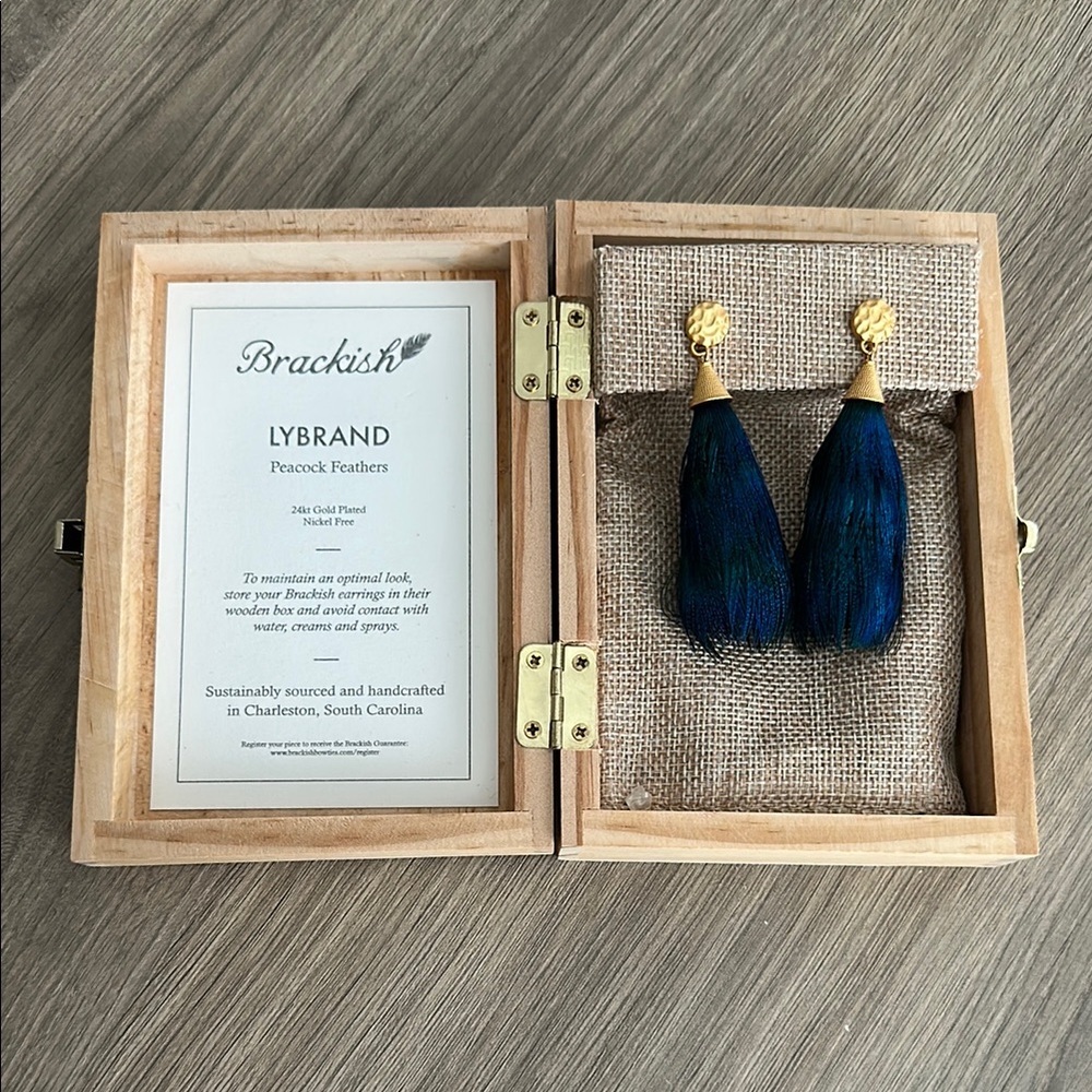 Blue Peacock Feather Earrings
